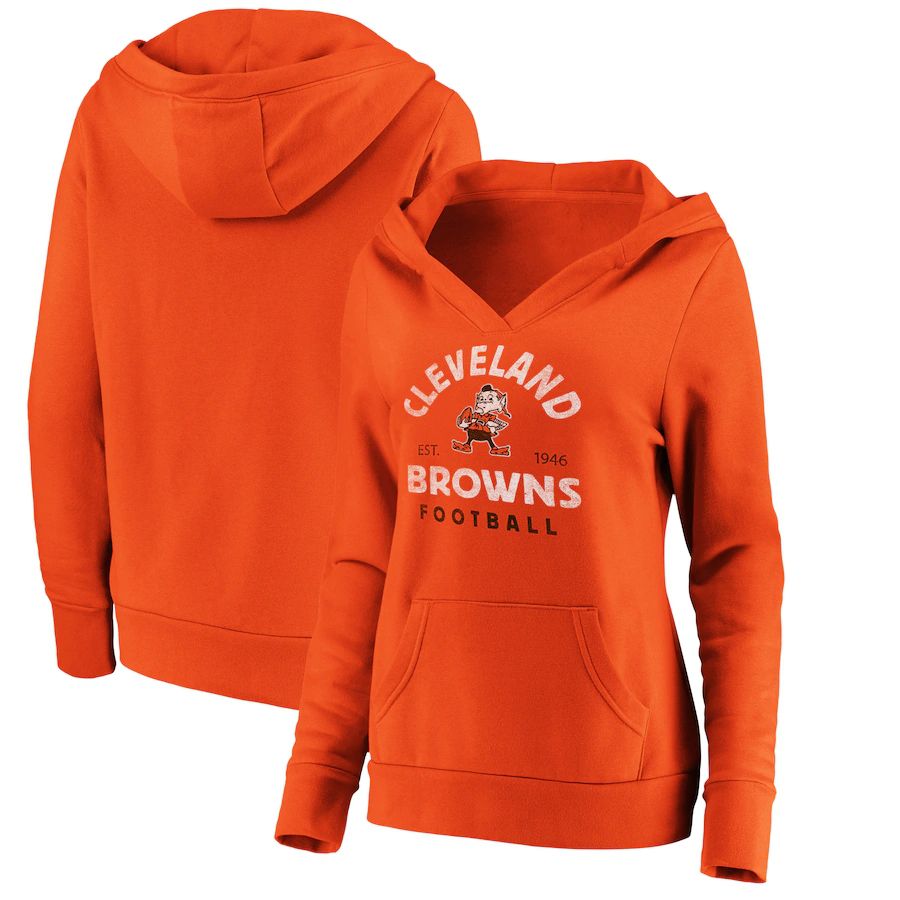 Women Cleveland Browns Fanatics Branded Orange Vintage Arch V-Neck Pullover Hoodie->women nfl jersey->Women Jersey
